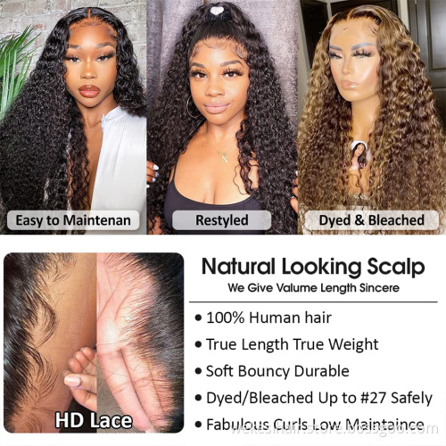 Virgin Brazilian Cuticle Aligned Hd Full Lace Frontal Human Hair Wig,613 Blonde Highlight Transparent Curly Lace Front Wig